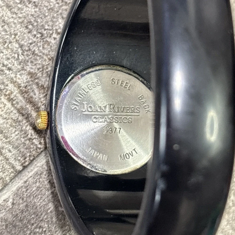JOAN RIVERS Classics BLACK W/ GOLD TONE ACCENTS Bangle Watch - Needs Battery